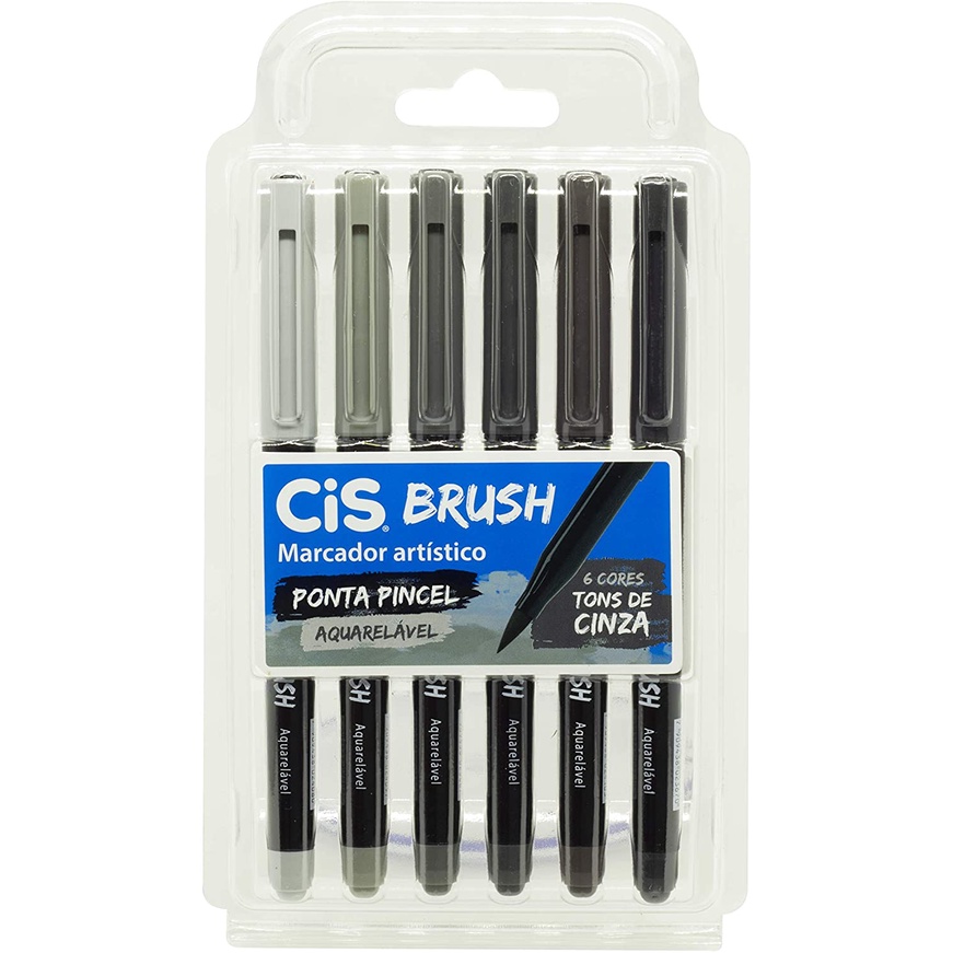 Marcador Artistico Brush Aquarelavel 6 Tons De Cinza Cis