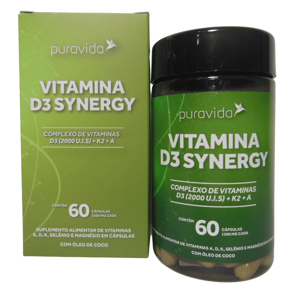 Vitamina D3 Synergy Pura Vida 60 cápsulas Shopee Brasil