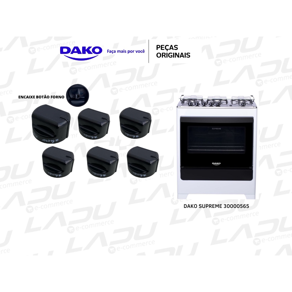 Kit 6 Botões Com Estampo Min/max  Fogão Dako Supreme Mesa Inox 100% Original
