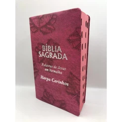 Bíblia Sagrada Tamanho médio 12,5x19 cm palavras de Jesus em vermelho-capa folha pink