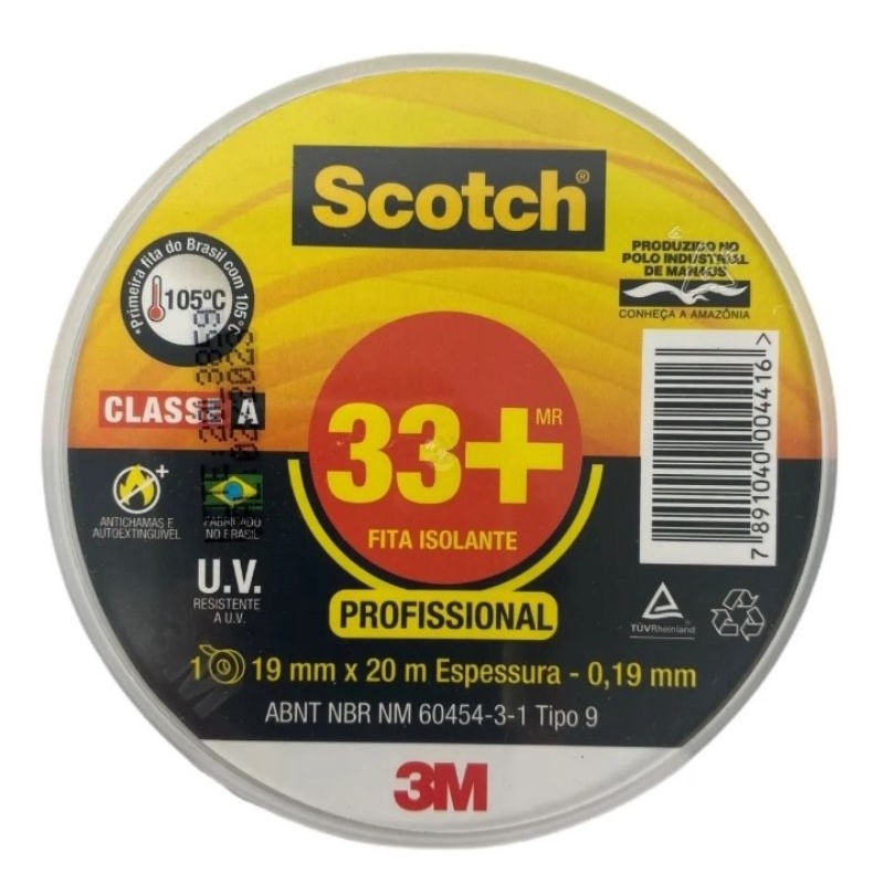 Fita isolante Scotch 33+ 19mm x 20 metros 10 metros e 5 metros, Profissional 19mm Scotch 3M