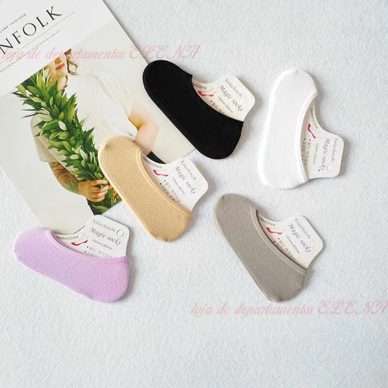 Kit 5 Pares Meias Sapatilha Soquete Invisível Com Silicone Feminina Tamanho 34-40 *SO TEMOS COR NUDE* em Oferta na Shopee