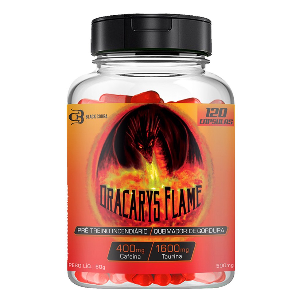 Poderoso Termogênico e Pré Treino Dracarys Flame 120 Caps 400mg Cafeína 1600mg Taurina