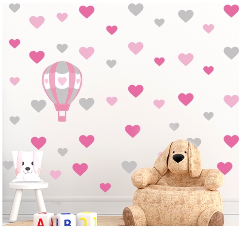 Adesivo Decorativo De Parede, Coração 5cm 256 Peças 3 Cores + Balão Rosa e Cinza em Oferta na Shopee