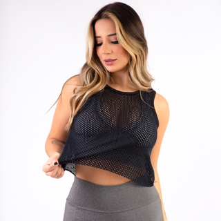 Cropped Tela Transparente Fitness Academia Blusa Soltinha Telinha de Furinho em Oferta na Shopee