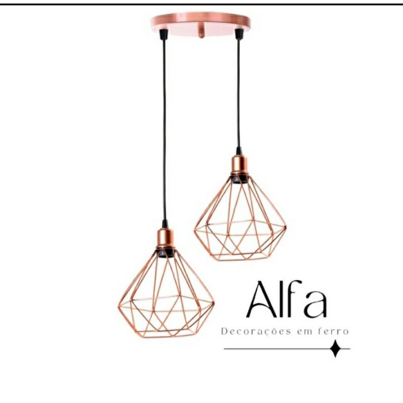 Pendente Diamante Aramado Duplo Cobre Canopla Única