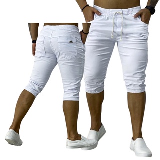 Bermuda jogger jeans Calça Capri Masculina Jogger Sarja Brim Punho Shorts