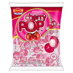 Pirulito Cherry Pop Cereja Recheio Chiclete c/50 - Sams