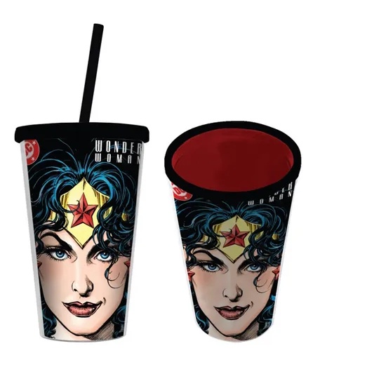 Copo Tampa Canudo Mulher Maravilha Expressive Face DC Comics