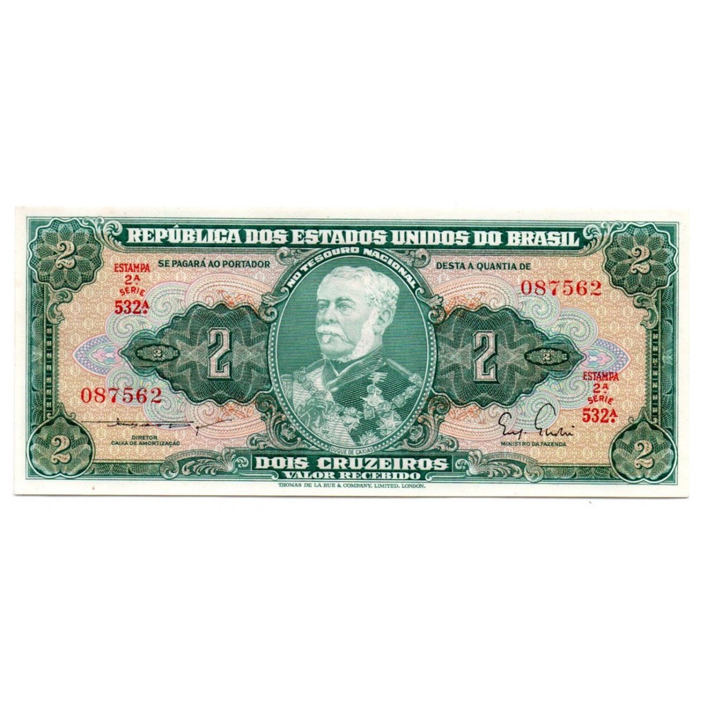 2 Cruzeiros 2° Estampa Duque de Caxias C062 Série Aleatória Sob/Fe Cédula Antiga