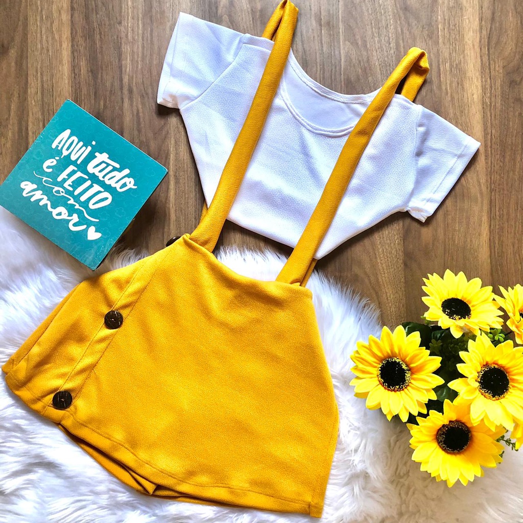 Jardineira tumbler + cropped (PERFEITA,) salopete crepe dior em Oferta na Shopee