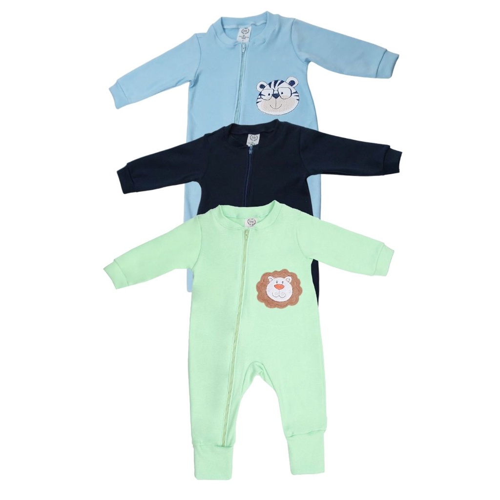 Macacao Infantil Bebe Menino Liso e Bordado Kit Com 3 Peças Menino P ao G 100% Algodão c/ Ziper Maternidade em Oferta na Shopee