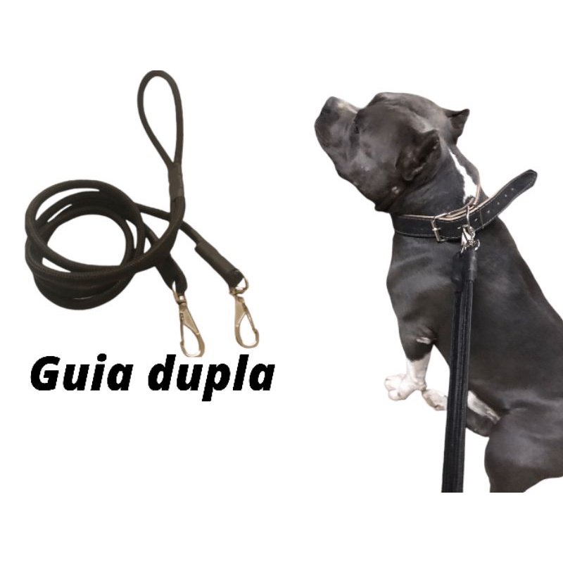 Guia dupla para cachorro corda de poli mosquetão reforçado passeio pet