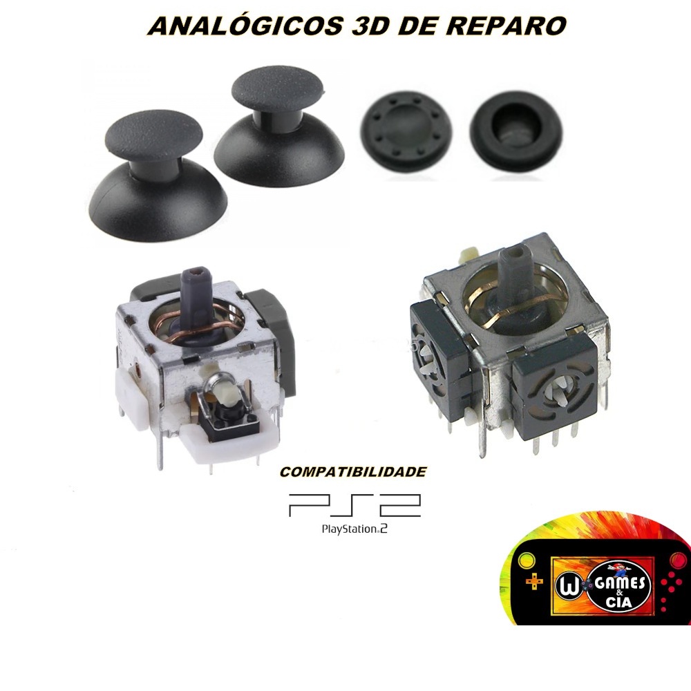 Direcional Analógico ALPS 3d p/ Controle Playstation 2/Ps2 + 1 Par Botão 3d do Analogico +Par Grips