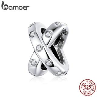 Bamoer Real Silver 925 CZ Dupla Camada De Prata Charme Cruzado Para Pulseira Snake Bangle DIY Jewelry SCC1515