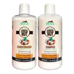 Kit Shampoo e Condicionador Coconut 500ml Dulux Hidratação Profunda Crescimento e Queda Cabelo