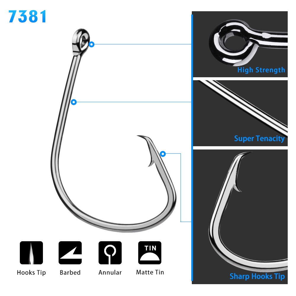 50 Pcs Marca Ganchos De Pesca Polvo Cor Preta/Círculo Esporte Anzol Jig Big 1 #-5/0 Robalo — imagem 2 de 2