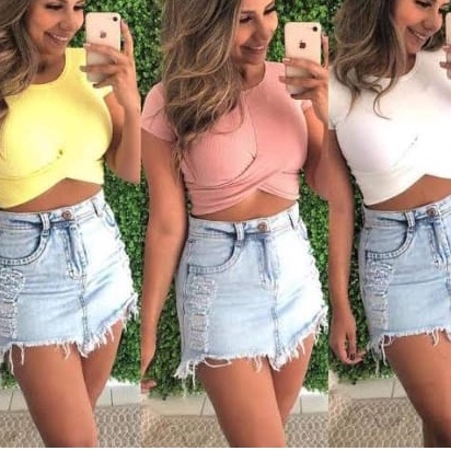 Blusa cropped X transpassada com elastano manga curta malha canelado