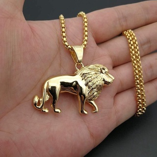 New Hip Hop Colar Alto Polido Banhado A Ouro Africano Leão Cabeça Colar De Pingente