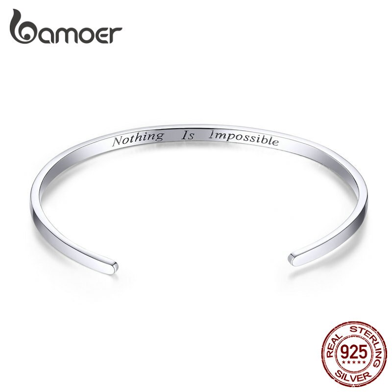 Bamoer Pulseira De Prata Esterlina 925 "Nothing Is Impossível" Jóias De Prata Esterlina 925 Para Homem E Mulheres Scb160