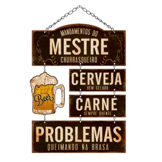 Placa Decorativa em MDF Adesivado - Mandamentos do Mestre Churrasqueiro em Oferta na Shopee