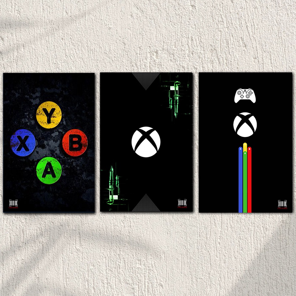 Kit 3 Quadros Decorativos Games Xbox Videogame Para Quarto Gamer Decoração
