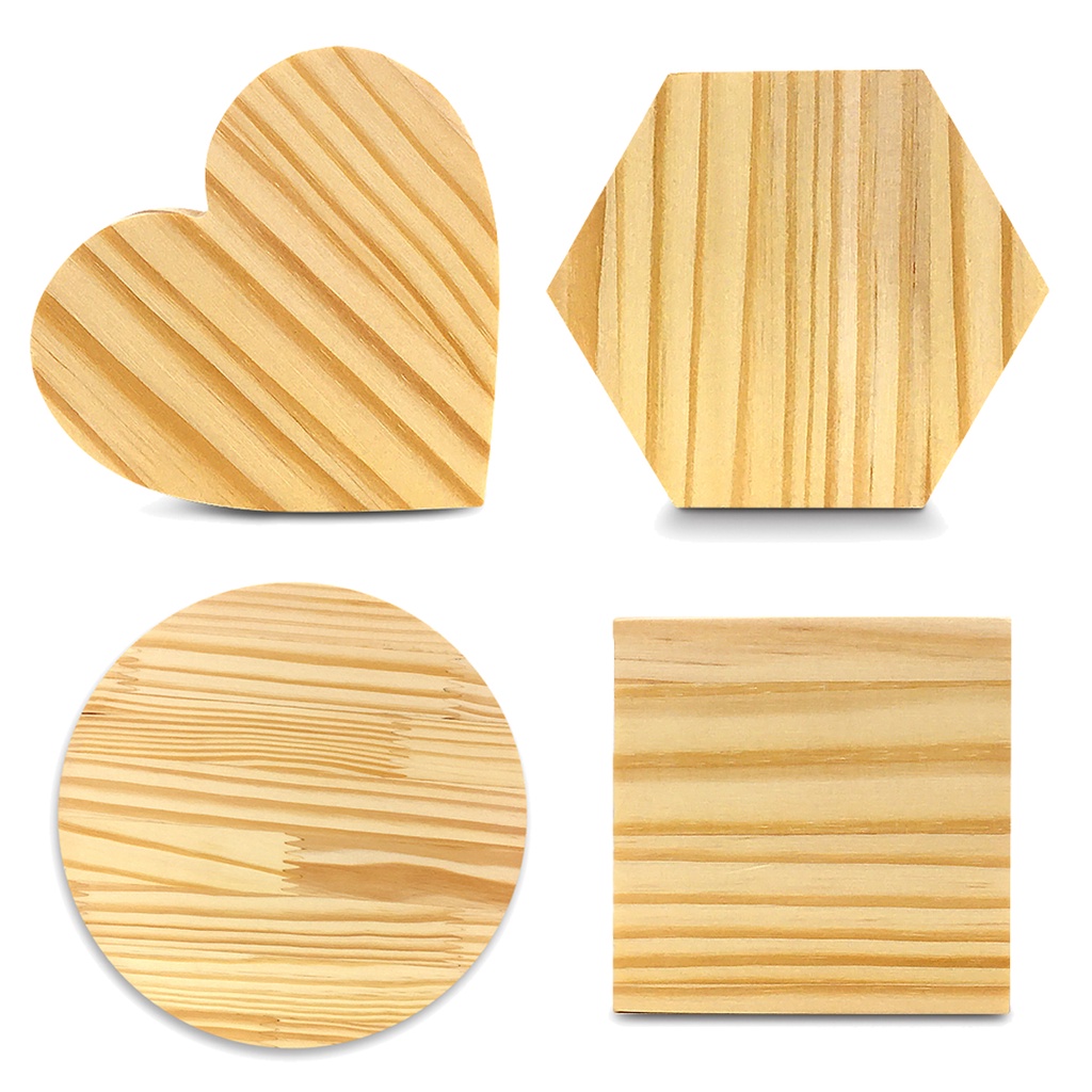 Kit 10 Porta Copos Madeira de Pinus Coração Redondo Quadrado Bolacha Mesa Posta Decoração Artesanato em Oferta na Shopee