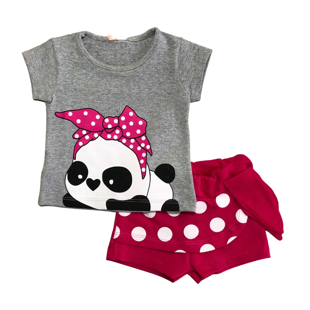 Conjunto  bebe feminino blusa cotton short moletinho/cotton P-M-G