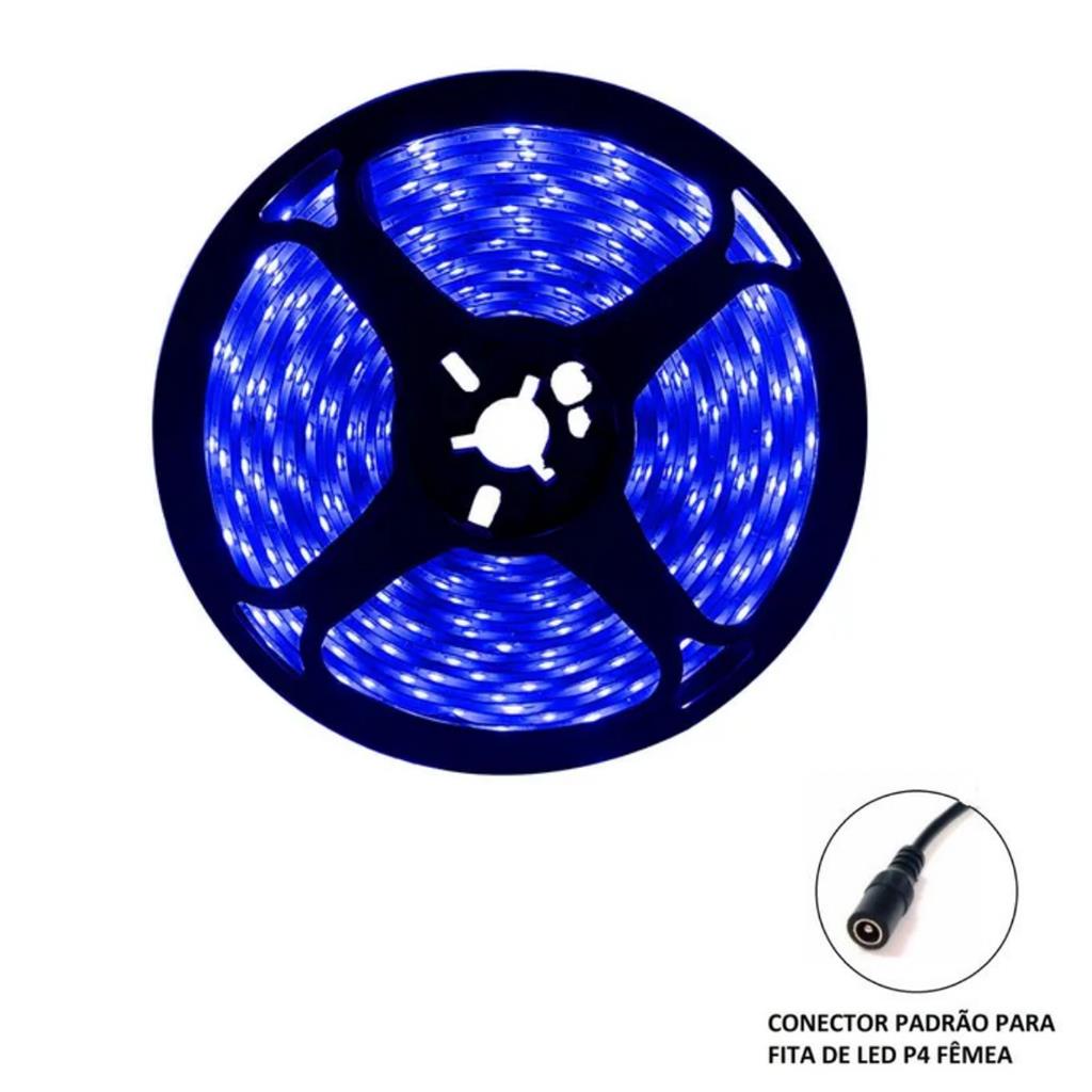 Fita De Led Azul 5 Metros 12v Automotivo Residencial 300 Leds