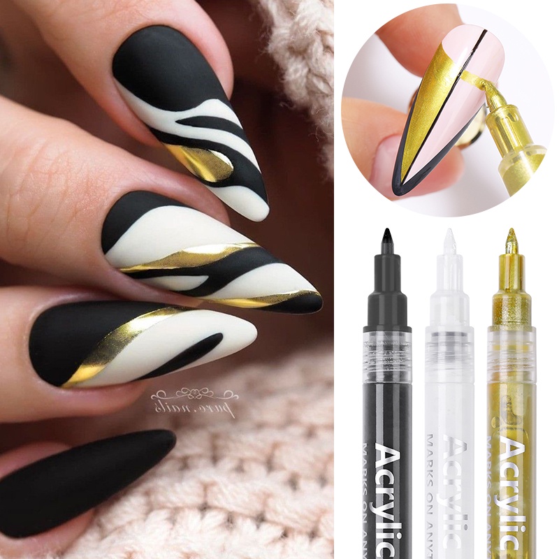 1 Pcs Nail Art Graffiti Pen Black White UV Gel Polonês Design Dot Pintura Detalhe Caneta Prego Desenho Escovas DIY Ferramentas Da Arte Do