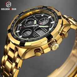 Relógio GOLDENHOUR DigitalAnalógico Quartzo/Pulseira de Aço Masculino Fashion/Relógio de Pulso Esportivo