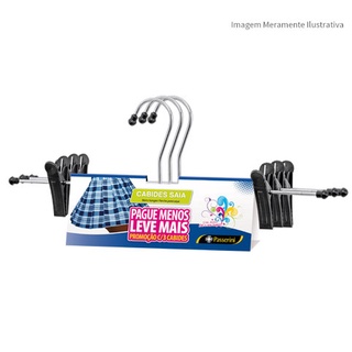 Kit 3 Cabides Aço Cromado Com Presilhas Para Saia