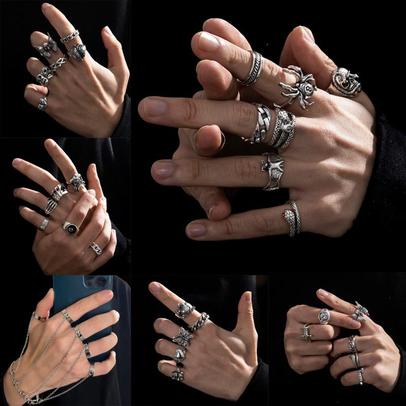 7/6 Pcs Moda Anéis De Hip Hop Do Vintage Dos Homens Crânio/Aranha/Bat Conjunto Anel
