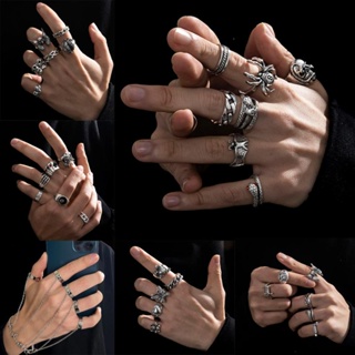 7/6 Pcs Moda Anéis De Hip Hop Do Vintage Dos Homens Crânio/Aranha/Bat Conjunto Anel em Oferta na Shopee