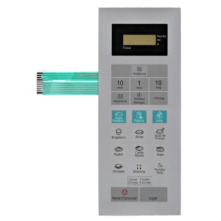 MEMBRANA TECLADO PARA MICROONDAS PANASONIC NNST 352W E NNST 362M PICCOLO CINZA 24X9 CM
