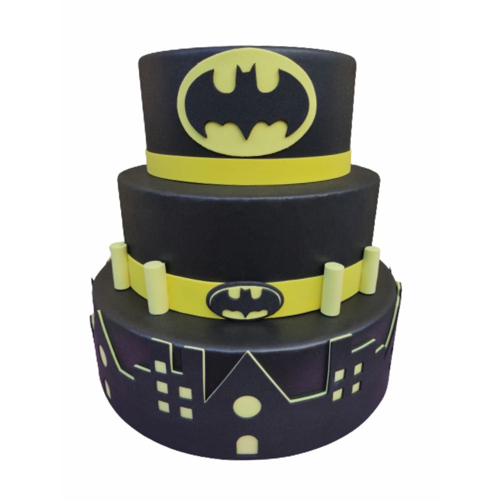 Bolo Fake Batman Dc Comics 3 Bases Top Maquete de Isopor Moldado Em Eva Sem Emenda Festa