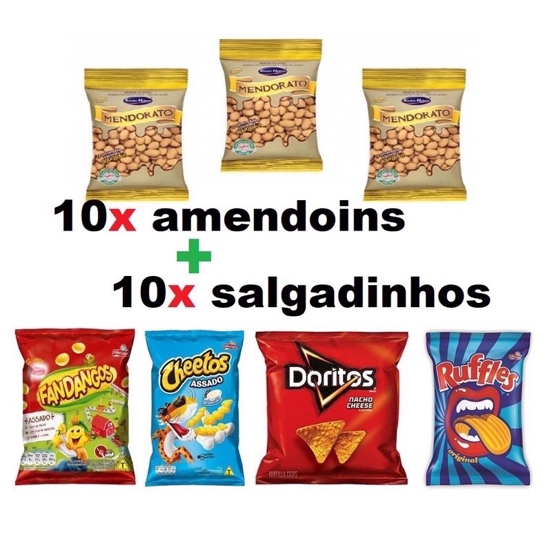 Kit 20x pacotes 10x amendoim 10x salgadinho