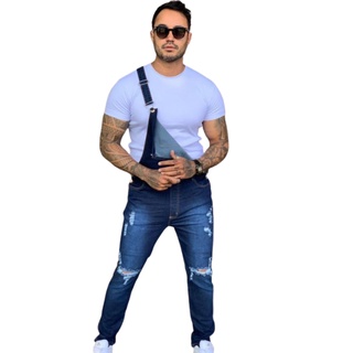 Macacão Jardineira Masculino Jeans Super Destroyer