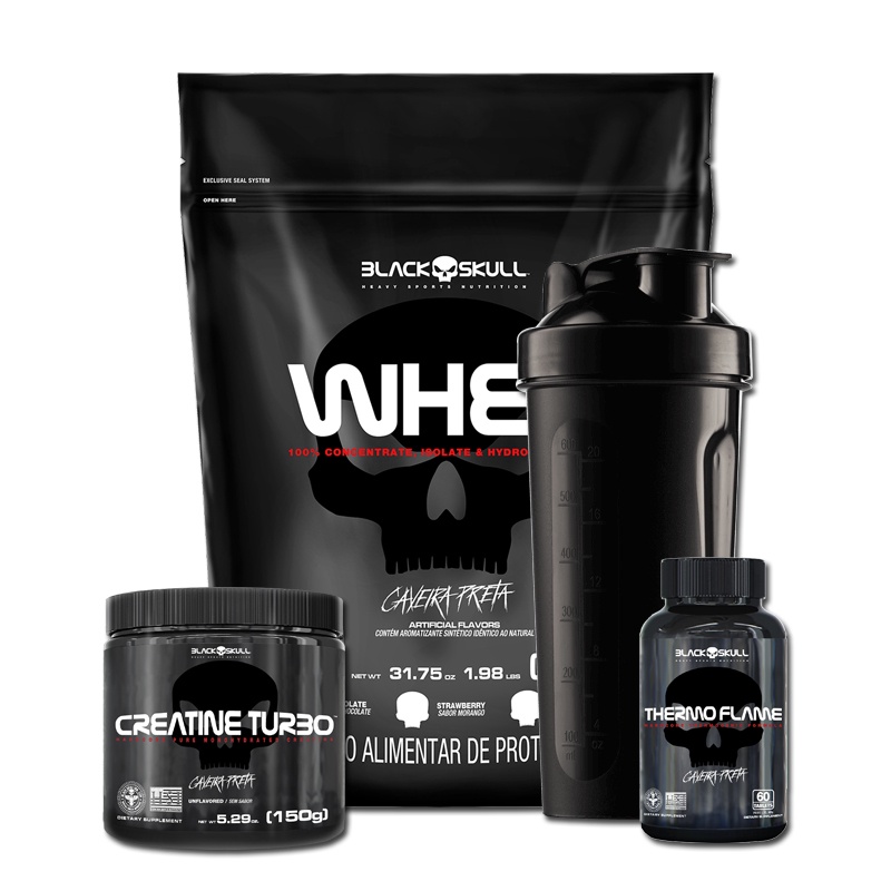 Kit Whey 900g Refil Termogenico Thermo Flame 60 Tabs Creatina Turbo