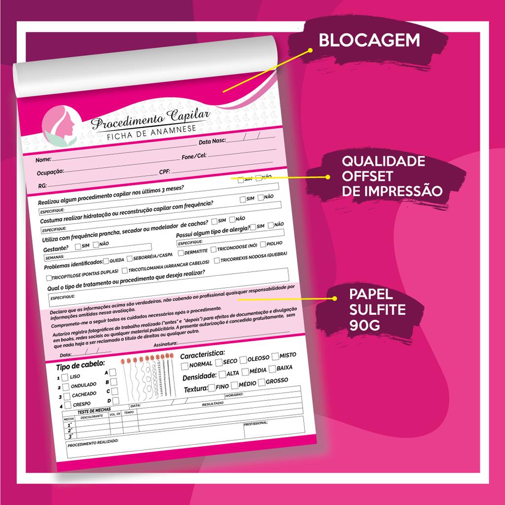Bloco Ficha Salao de Beleza Tratamento Facilita o Dia a Dia Lancamento