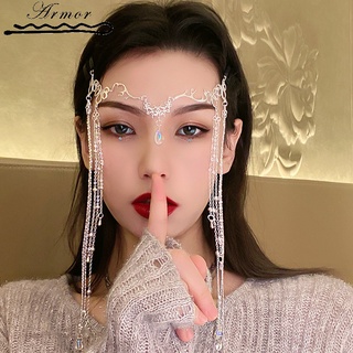 Romântico De Casamento Nupcial Rhinestone Franjas Testa Cadeia Gota De Água Borla Headband/Pingente De Cristal Hairpin/Antigo Hanfu Festival Partido Jóias Cabeça De Peças
