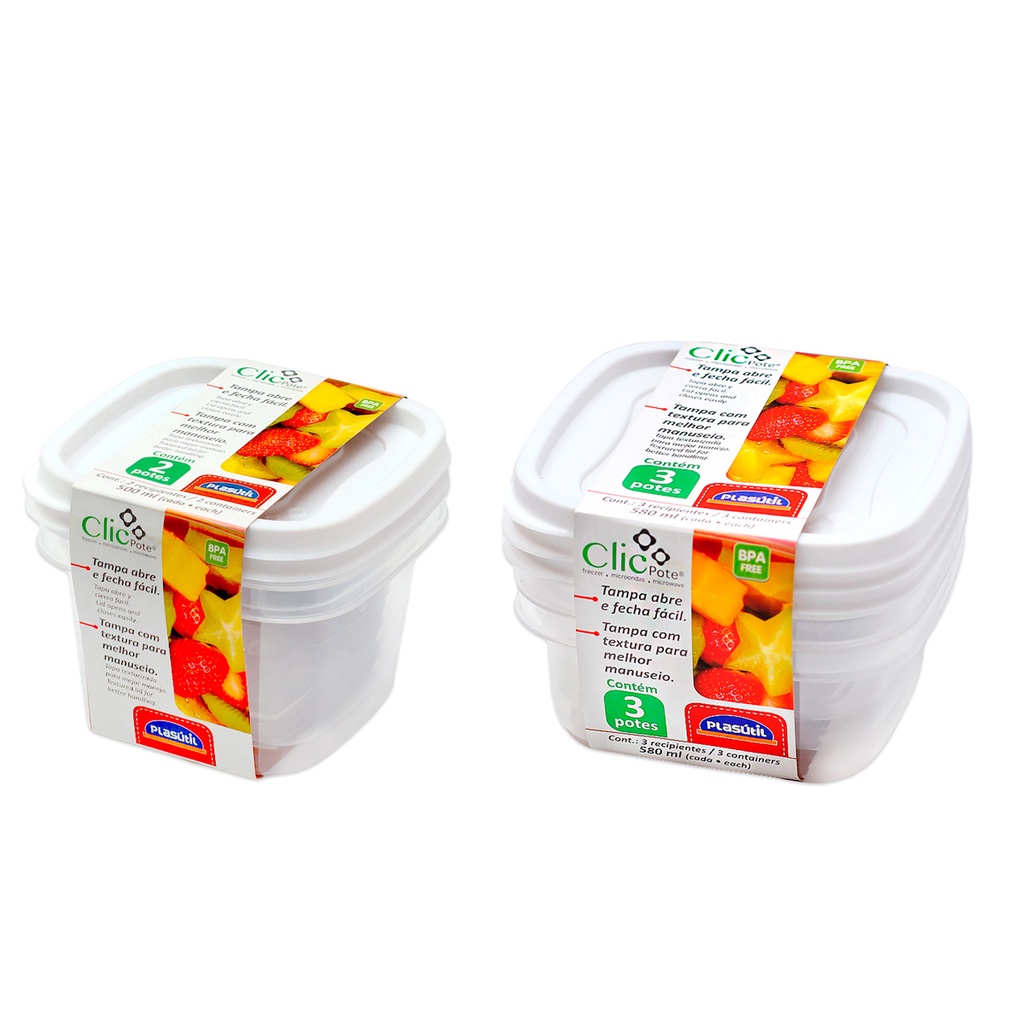 5 potes plástico com tampa 500ml 580ml Vasilha marmita tapoer tapuer tapware tapawer tupperware Branco plasútil