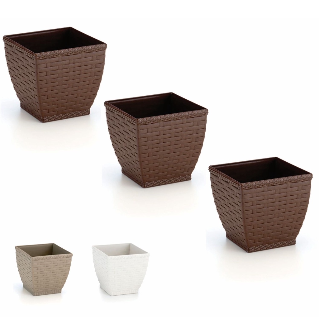 Cachepos Rattan Quadrado Mini - Kit 3 Unidades Vaso Azaleia Orquidea