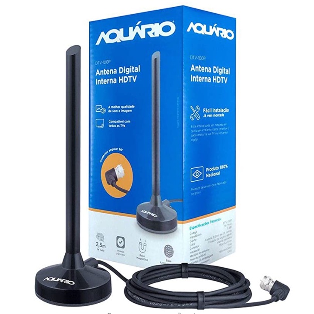 ANTENA DIGITAL INTERNA HDTV AQUÁRIO COM CONECTOR ANGULAR 90 GRAUS
