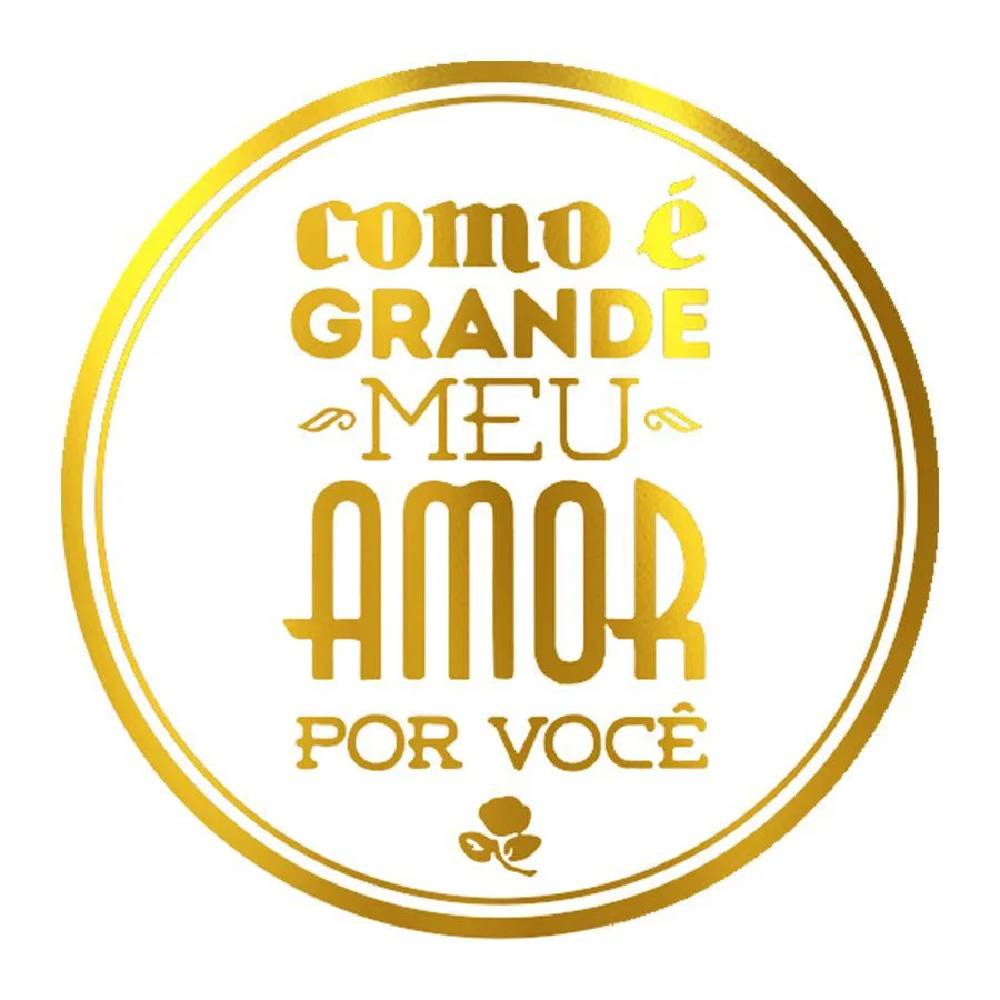 Adesivo - "Como É Grande Meu Amor Por Você" - Ref.2083 - Dourado - 50 unidades - Stickr - Rizzo Embalagens - Stationery