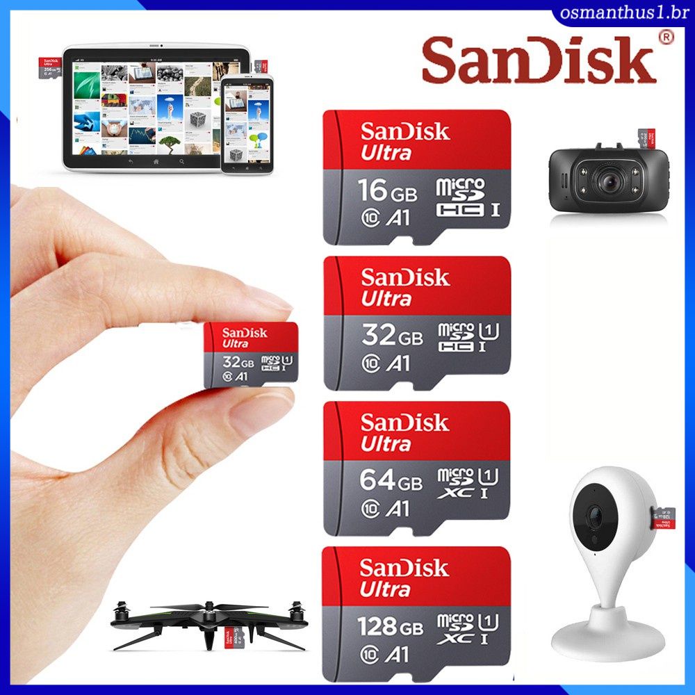 Cartão de Memória Sandisk 16GB 128GB Cartões Micro Sd 512GB Para Celular 64GB 1TB