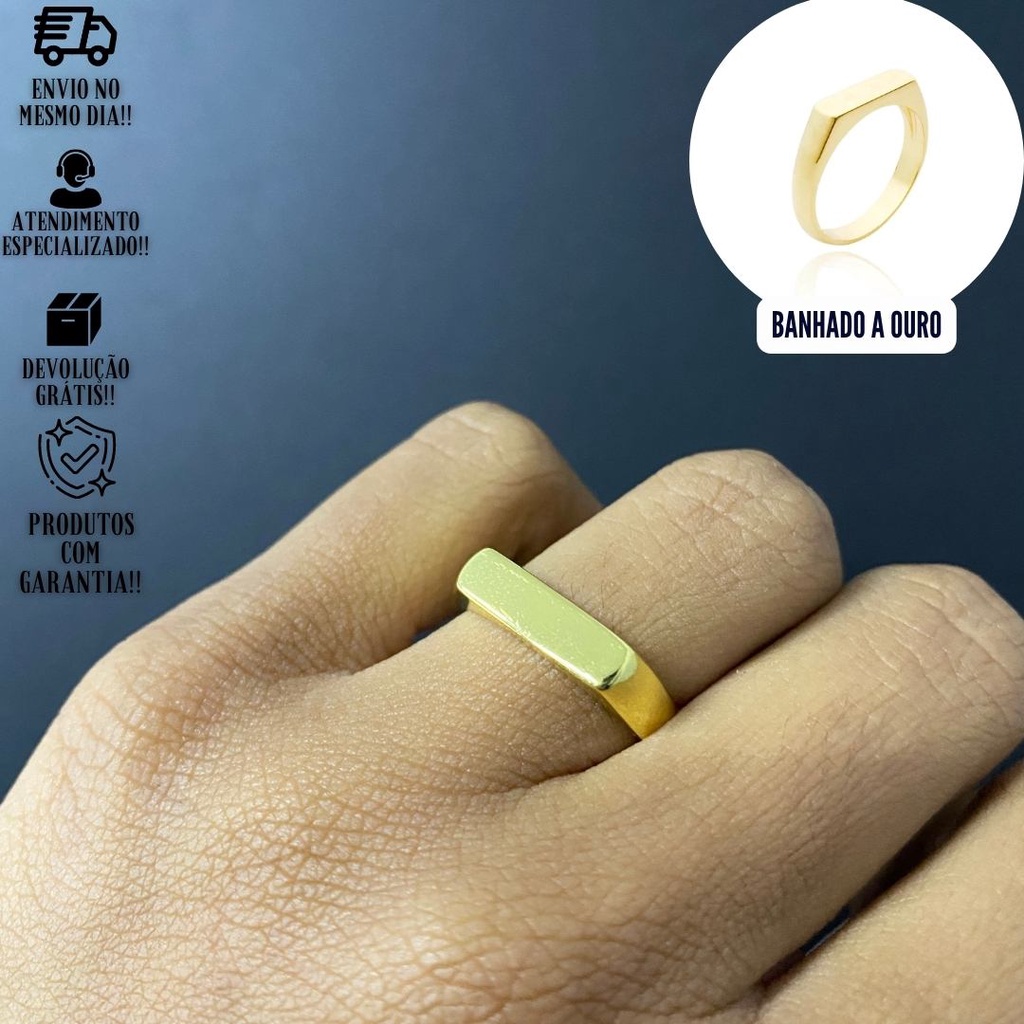 Anel de Ouro Maciço Aliança Lisa Elegante Banhada a Ouro 24k