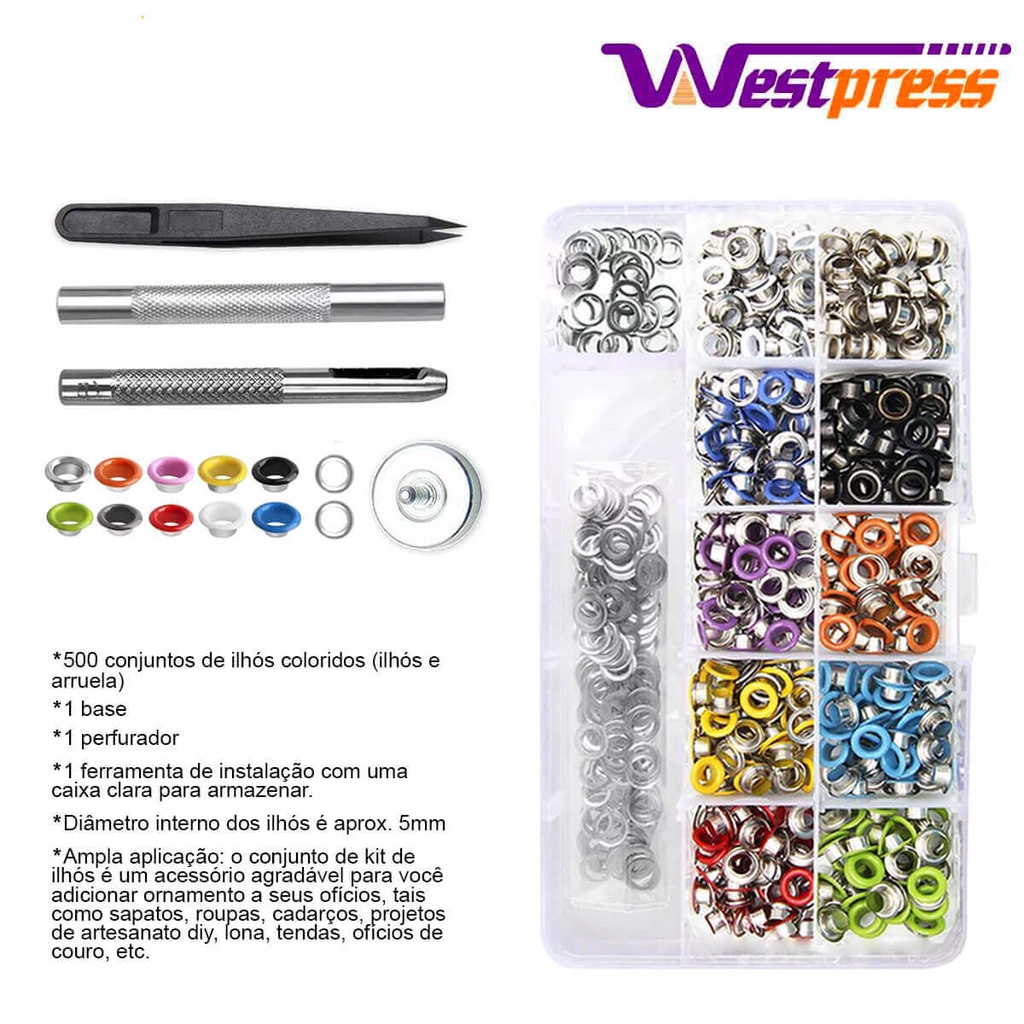 Kit Com 300 Ilhós Colorido E Vazador Com Arruelas