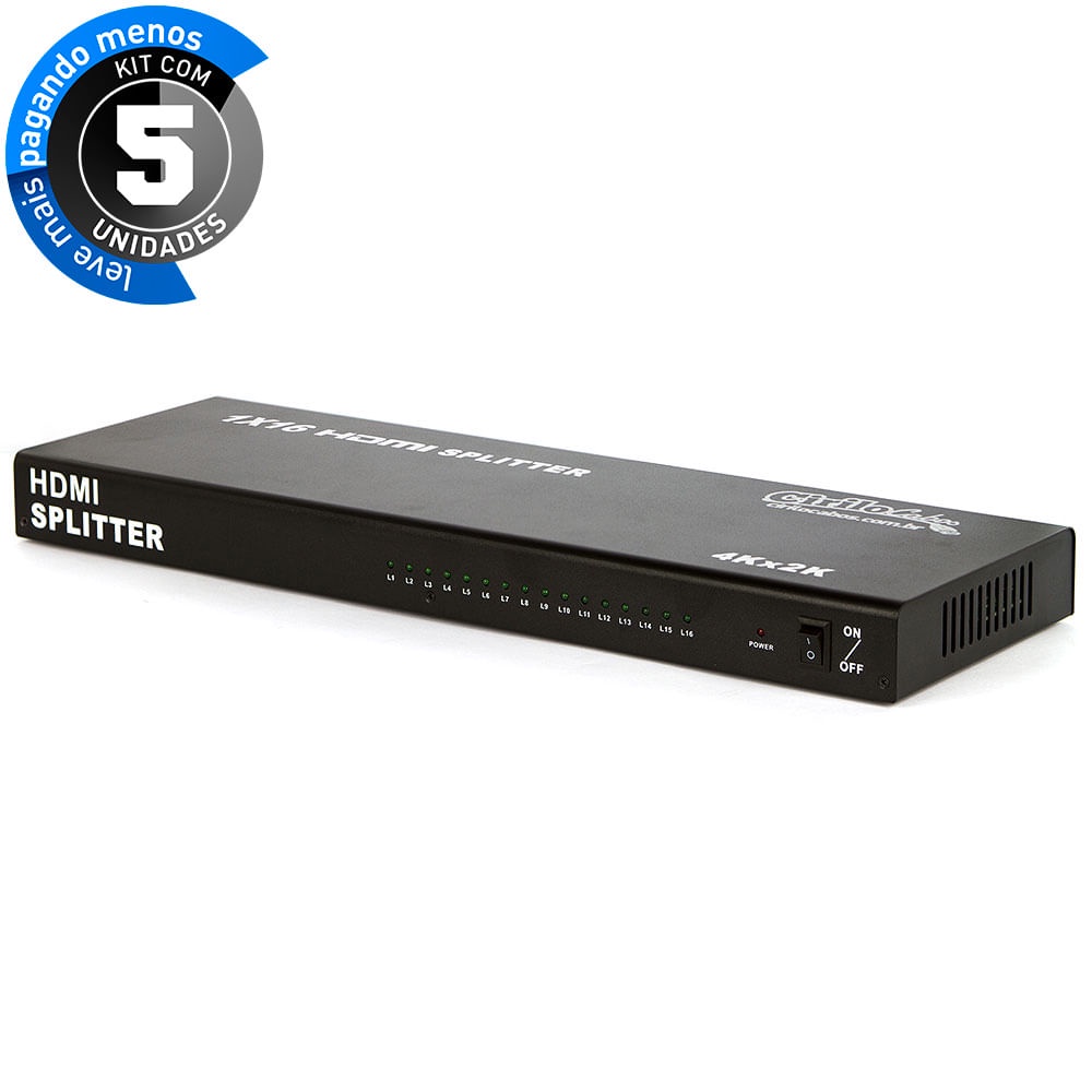 Kit Com 5 Splitter Distribuidor Hdmi 1x16 4k 2k 3d, Bivolt