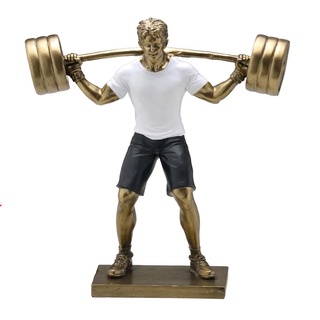 Estatuas para Decoração Escultura Decorativa Homem Exercício Academia Fitness Enfeite Resina Dourado
